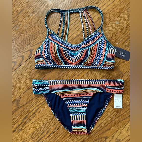 💚💙❤️NWT Jag Tribal Essence Navy Boho Print Strappy Bikini Set Size Large💚💙❤️ - Picture 8 of 15